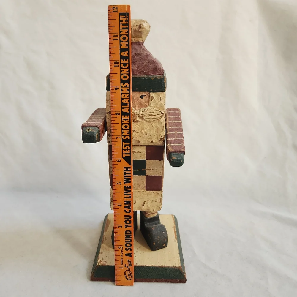 Primitive Wood Block Santa Figurine Sculpture Rustic Country Christmas